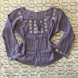 Lavender Embroidered Peasant Long Sleeve Shirt S